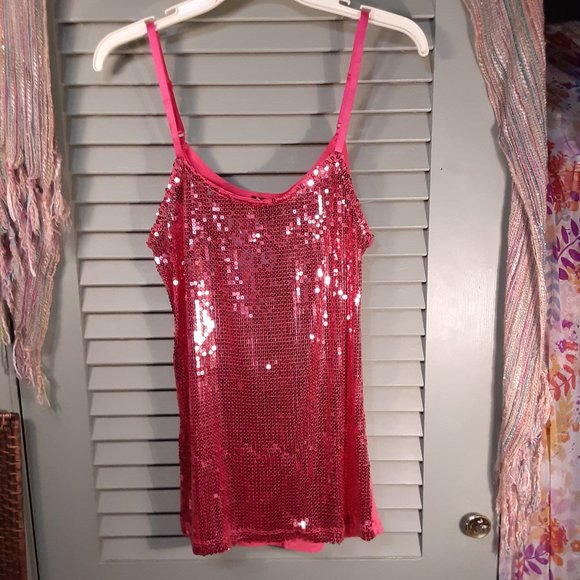 Bozzolo Tops - Bozzolo pink sequin strap tank top sz Lg Jr - NWT-